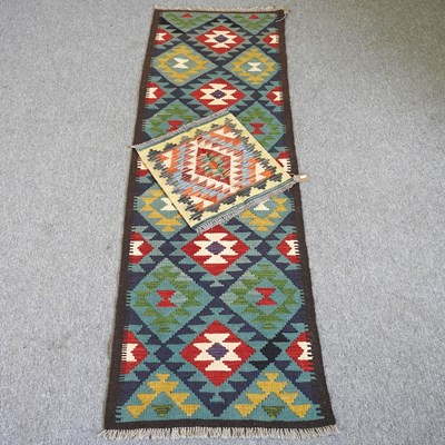 Lot 828 - A kilim runner, with hooked diamonds, 47 x...