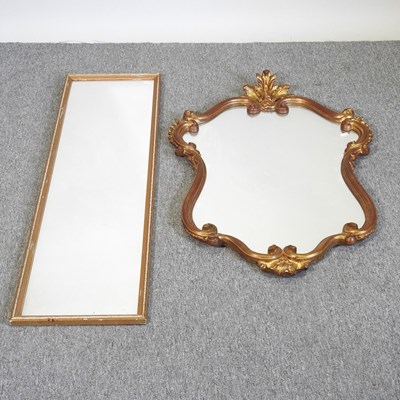 Lot 341 - A gilt framed dressing mirror, 119 x 33cm,...