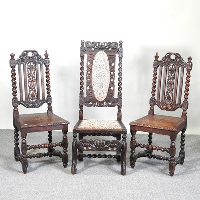 Lot 63 - A pair of 19th century carved oak high back...