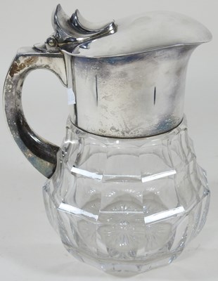 Lot 89 - A glass claret jug, with silver plated mounts,...