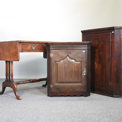 Lot 863 - A George III hanging corner cabinet, together...