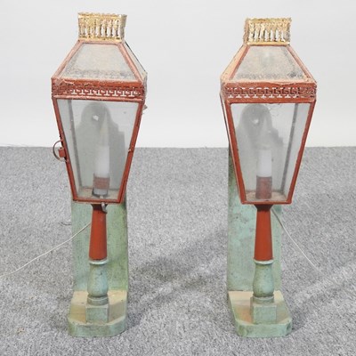 Lot 228 - A pair of painted lanterns, 48cm high (2)