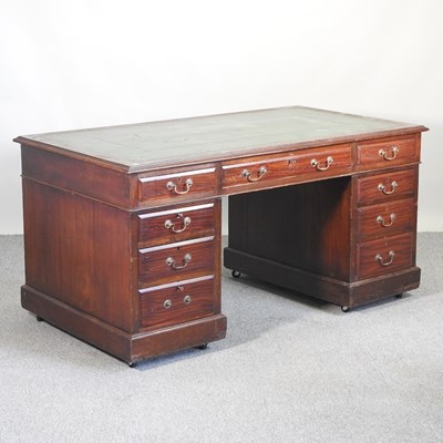 Lot 366 - A mid 20th century pedestal desk, with a green...