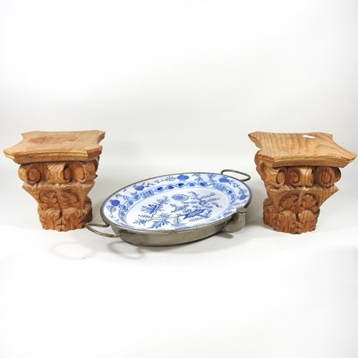 Lot 783 - A pair of carved wooden capitals, 18cm high,...