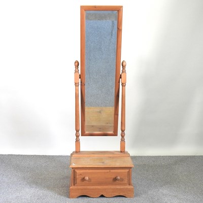 Lot 480 - A pine cheval mirror, with a single drawer below