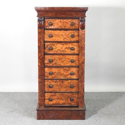 Lot 376 - A good Victorian burr walnut Wellington chest,...