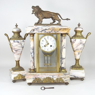 Lot 36 - A 19th century French marble three piece clock...