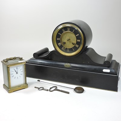 Lot 232 - A Victorian black slate mantel clock