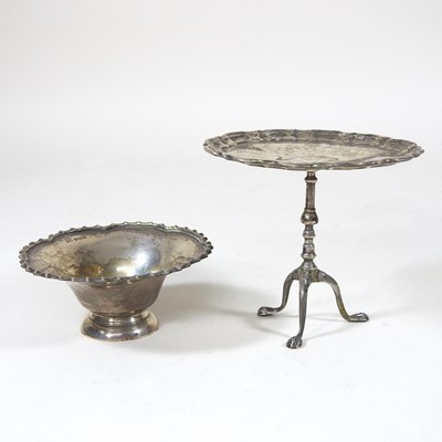 Lot 407 - A silver miniature tripod table, with a...