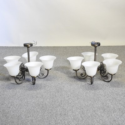 Lot 236 - A pair of five branch ceiling lights, 48cm...