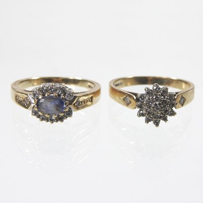 Lot 307 - A 9 carat gold sapphire and diamond cluster...