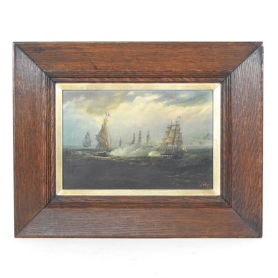 Lot 244 - English school, a sea battle, oil on canvas,...