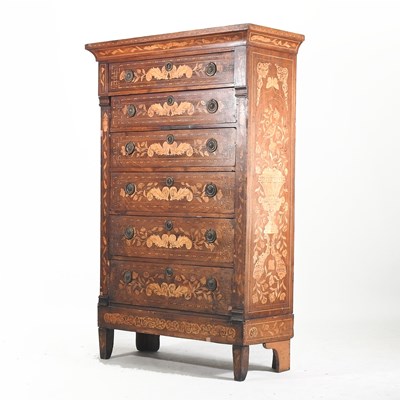 Lot 614 - A 19th century Dutch floral marquetry chest