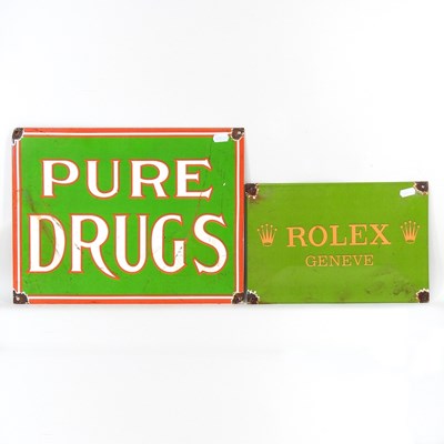 Lot 240 - A vintage style enamel sign Rolex, together...