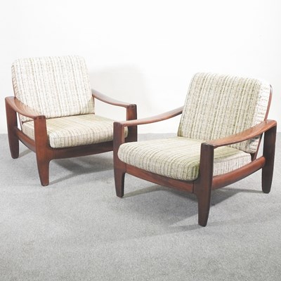 Lot 572 - A pair of 1970's Danish style teak armchairs,...