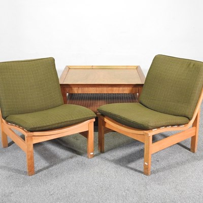 Lot 382 - A pair of 1970's lounge chairs, together with...