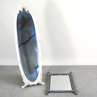 Lot 291 - A white painted cheval mirror, 167 x 48cm,...