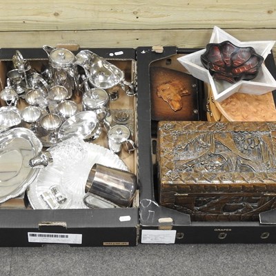 Lot 227 - Two boxes of silver plate and wooden items