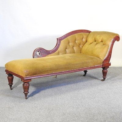 Lot 266 - A Victorian gold upholstered chaise longue, on...