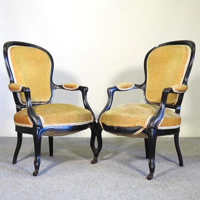 Lot 309 - A pair of 19th century ebonised and green...