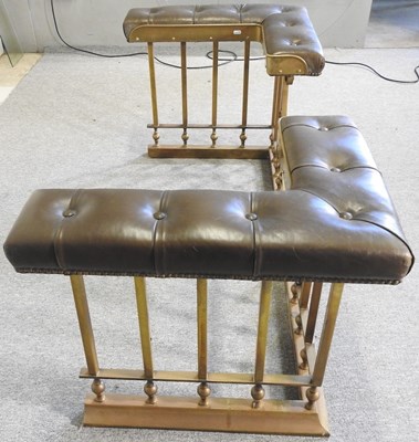 Lot 7 - A brass club fender, with a buttoned leather seat