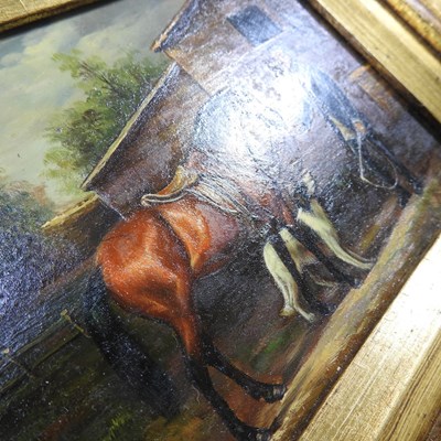 Lot 29 - English school, horse and figure, oil on panel,...