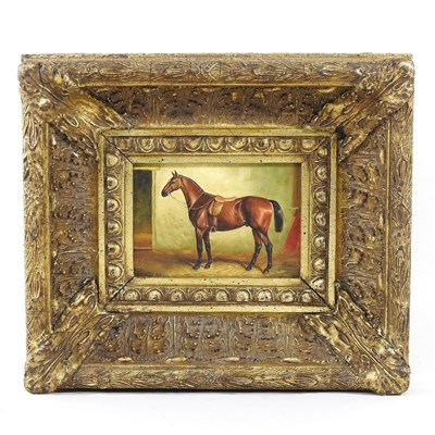 Lot 50 - English school, horse in stable, oil on panel,...