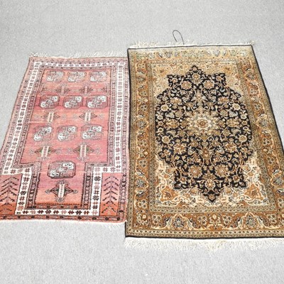 Lot 339 - A Persian part silk rug, 165 x 103cm, together...