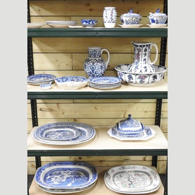 Lot 154 - A collection of 19th century and later blue and white Staffordshire pottery