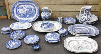 Lot 154 - A collection of 19th century and later blue and white Staffordshire pottery