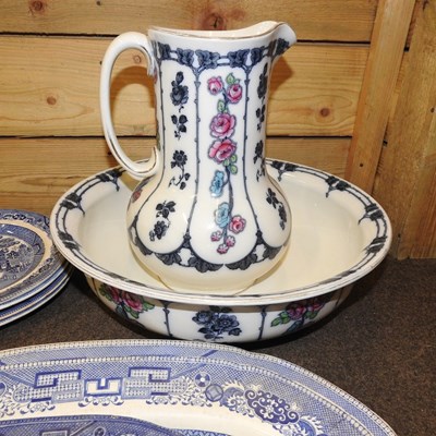 Lot 154 - A collection of 19th century and later blue and white Staffordshire pottery