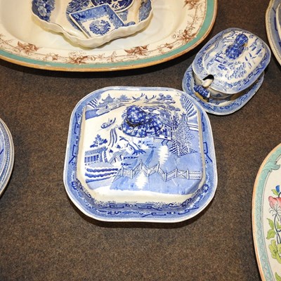 Lot 154 - A collection of 19th century and later blue and white Staffordshire pottery