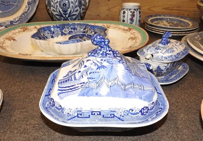 Lot 154 - A collection of 19th century and later blue and white Staffordshire pottery