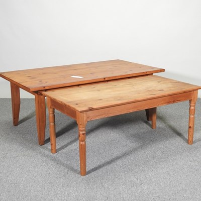 Lot 335 - A pine coffee table, 120cm wide, together with...