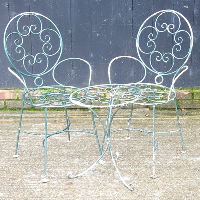 Lot 51 - A metal garden table and pair of chairs (3)