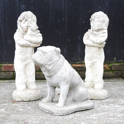 Lot 405 - A cast stone garden statue of a bulldog,...