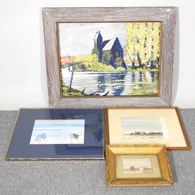 Lot 594 - French school, 20th century, river landscape,...