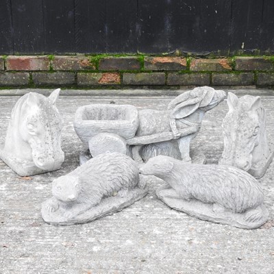 Lot 223 - A pair of cast stone horse head finials, 33cm...