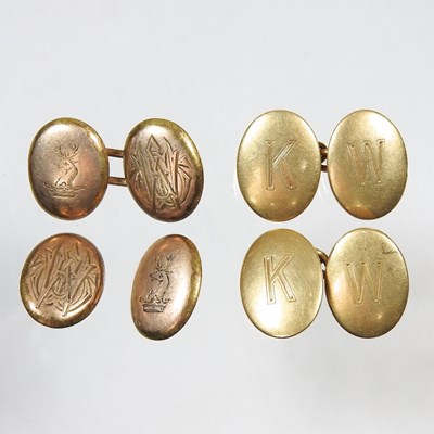 Lot 2 - A pair of 18 carat gold cufflinks, of oval...