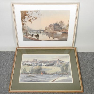 Lot 667 - John Worsdale, 1930-2008, river landscape with...