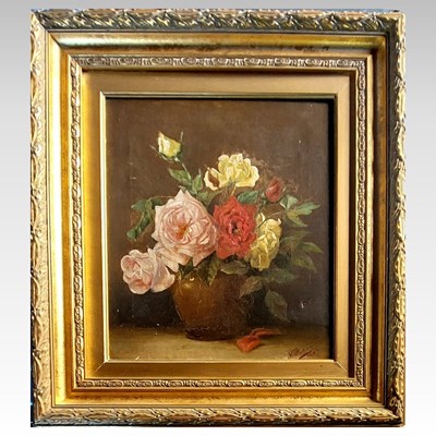 Lot 54 - N Partington, still life of roses, signed and...