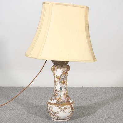 Lot 348 - A Japanese pottery Satsuma table lamp, with...