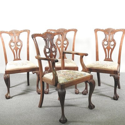 Lot 605 - A set of four Chippendale style dining chairs,...