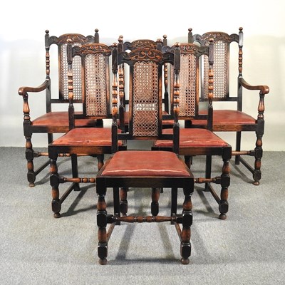 Lot 198 - A set of six early 20th century oak dining...