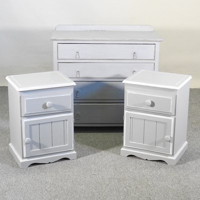 Lot 244 - A pair of painted bedside cabinets, 41cm wide,...