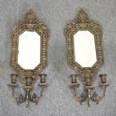 Lot 397 - A pair of 19th century ornate brass girandole,...