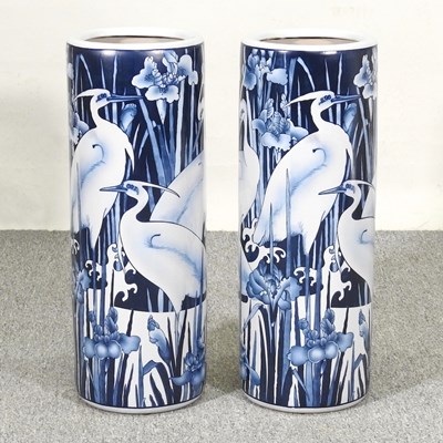 Lot 344 - A pair of Chinese blue and white stick stands,...
