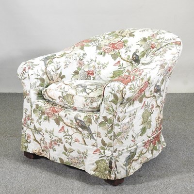 Lot 477 - A 1920's tub shaped armchair, with a loose...