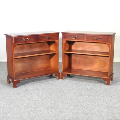 Lot 431 - A pair of reproduction walnut dwarf open...