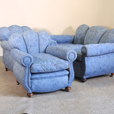 Lot 362 - An early 20th century blue upholstered three...